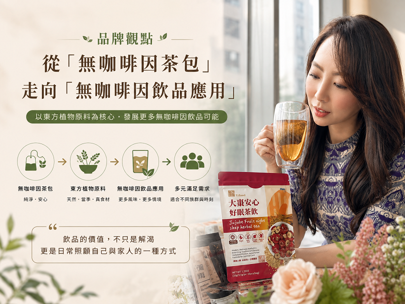 頤珍宮膳東方草本茶飲系列，展示玫瑰燕麥奶茶、山楂陳皮蜂蜜飲、黑豆杜仲健體茶、玫瑰荔枝蜂蜜飲及黑豆燕麥黑糖奶茶，呈現無咖啡因、植物原料與多元草本飲品應用